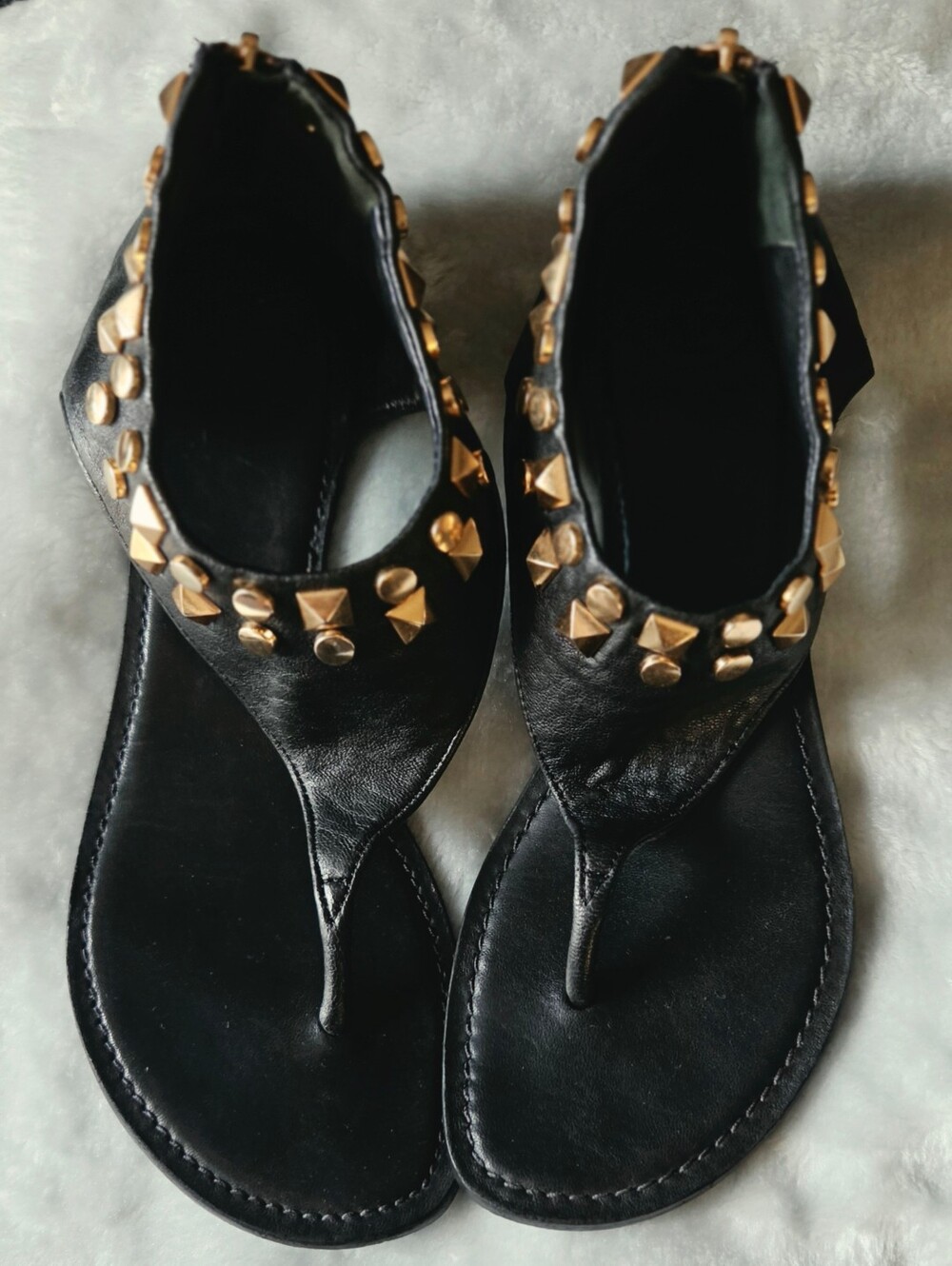 Tory Burch Studded Leather Thong Sandals with Back Zip Black